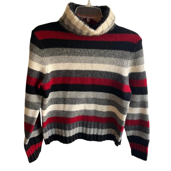 Old Navy Sweaters - VTG Y2K 2002 Women's Chunky Knit 100% Lambswool Striped Turtleneck Sweater Large